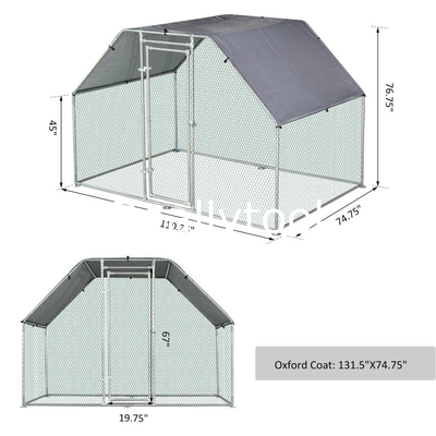 9x6ft Metal Chicken Coop Run For Farm Poultry