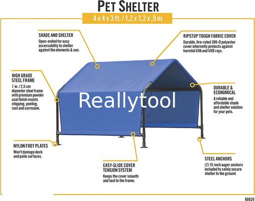 Compact and Portable Dog Shelter  4' x 4' x 3' Galvanized Steel Pet Shed in Blue Color