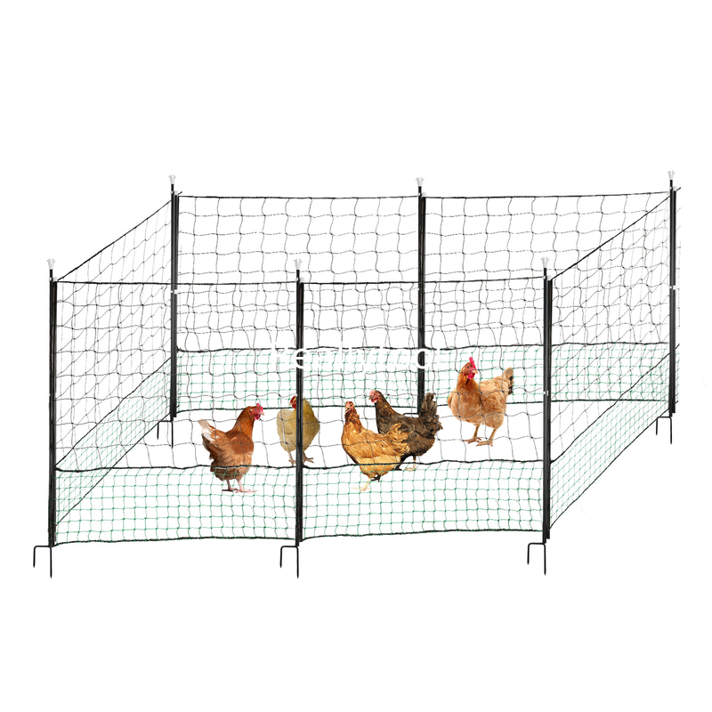 12 M Chicken Net Fence Kit With Gate Double Pointed Posts in Green with Fibreglass Rod