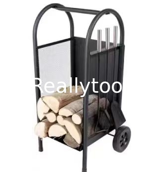 Firewood Rack with 4 Fireplace Tools Fireplace Log Holder for Indoor and Outdoor Use Iron Log Holder Storage Set Black